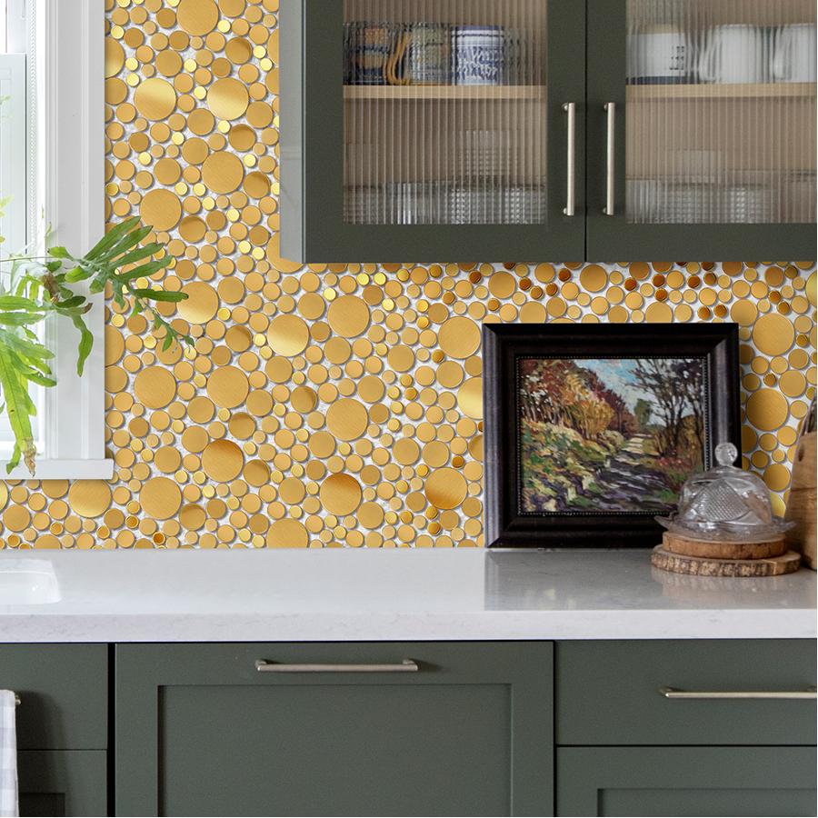 Wall Backsplash Tile Gold Bubble Mosaic Tile Kitchen Bathroom(Pack of 5)