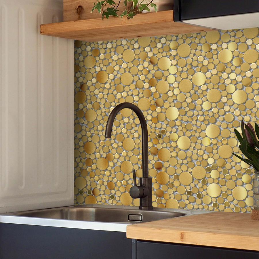 Wall Backsplash Tile Gold Bubble Mosaic Tile Kitchen Bathroom(Pack of 5)