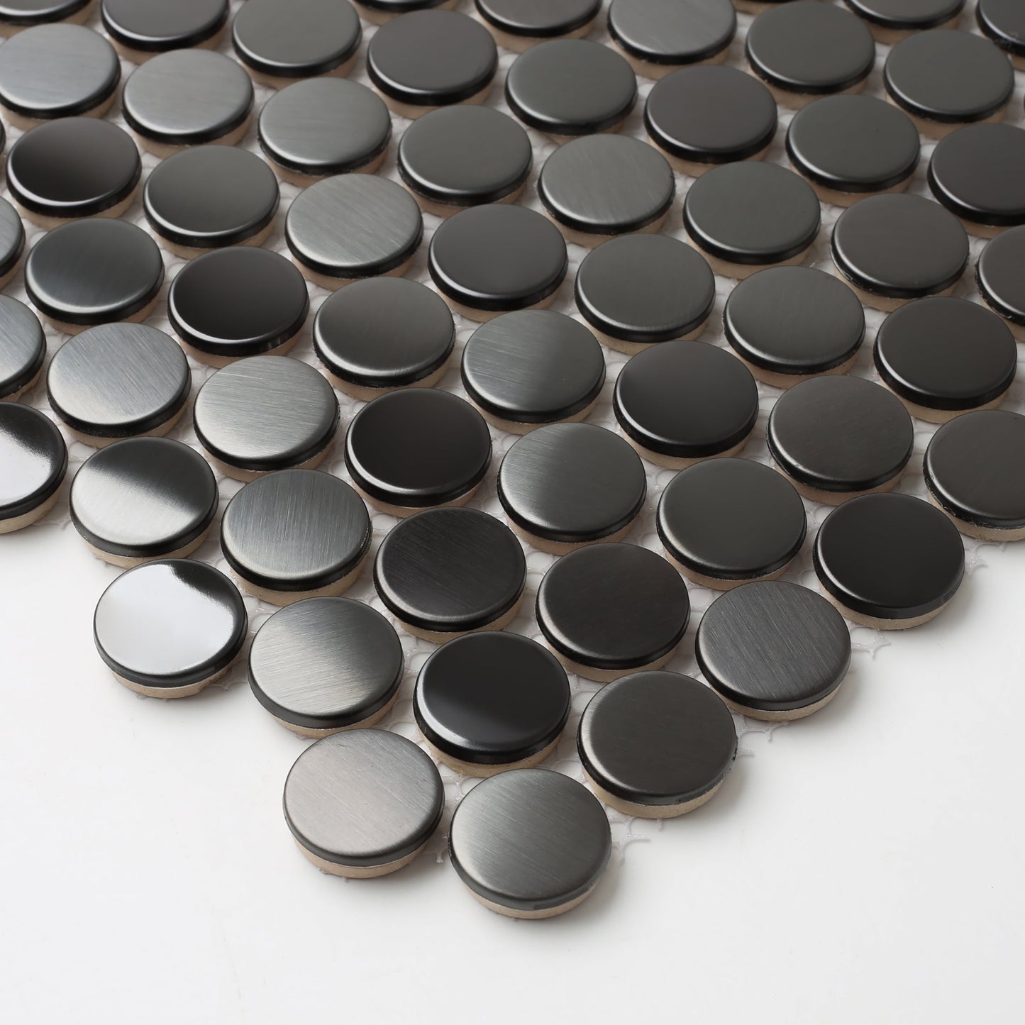 Black Metallic Penny Round Backsplash Tile for Kitchen Bathroom Accent Wall (Pack of 5)