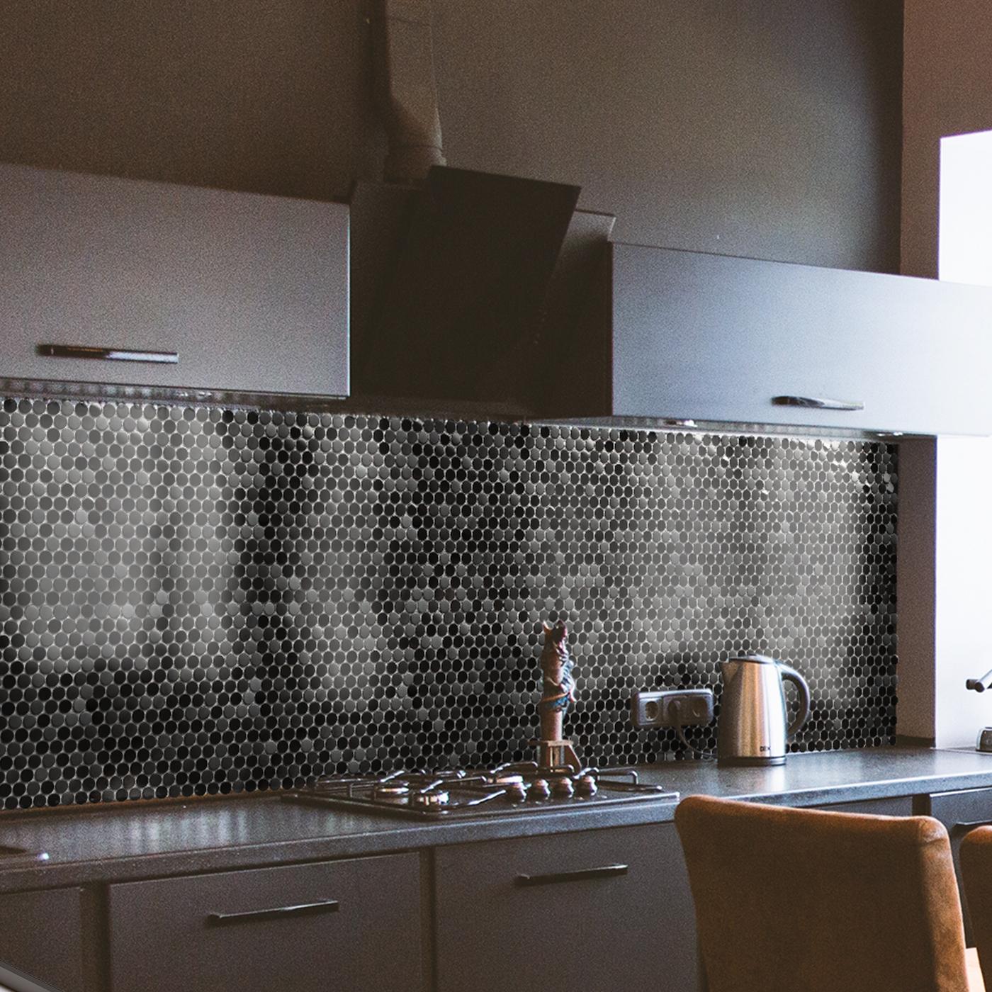 Black Metallic Penny Round Backsplash Tile for Kitchen Bathroom Accent Wall (Pack of 5)