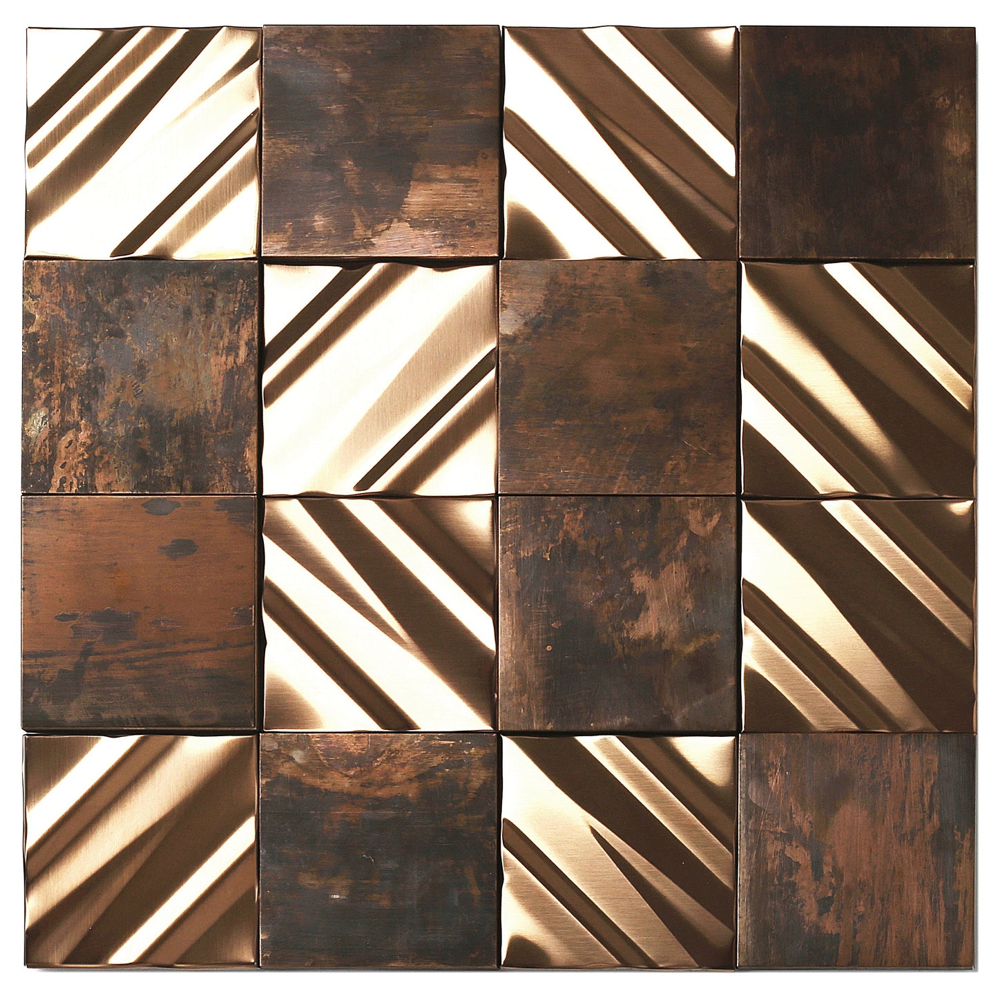 3D Antique Copper Tile for Backsplash Accent Wall Real Bronze Mosaic (Pack of 5)
