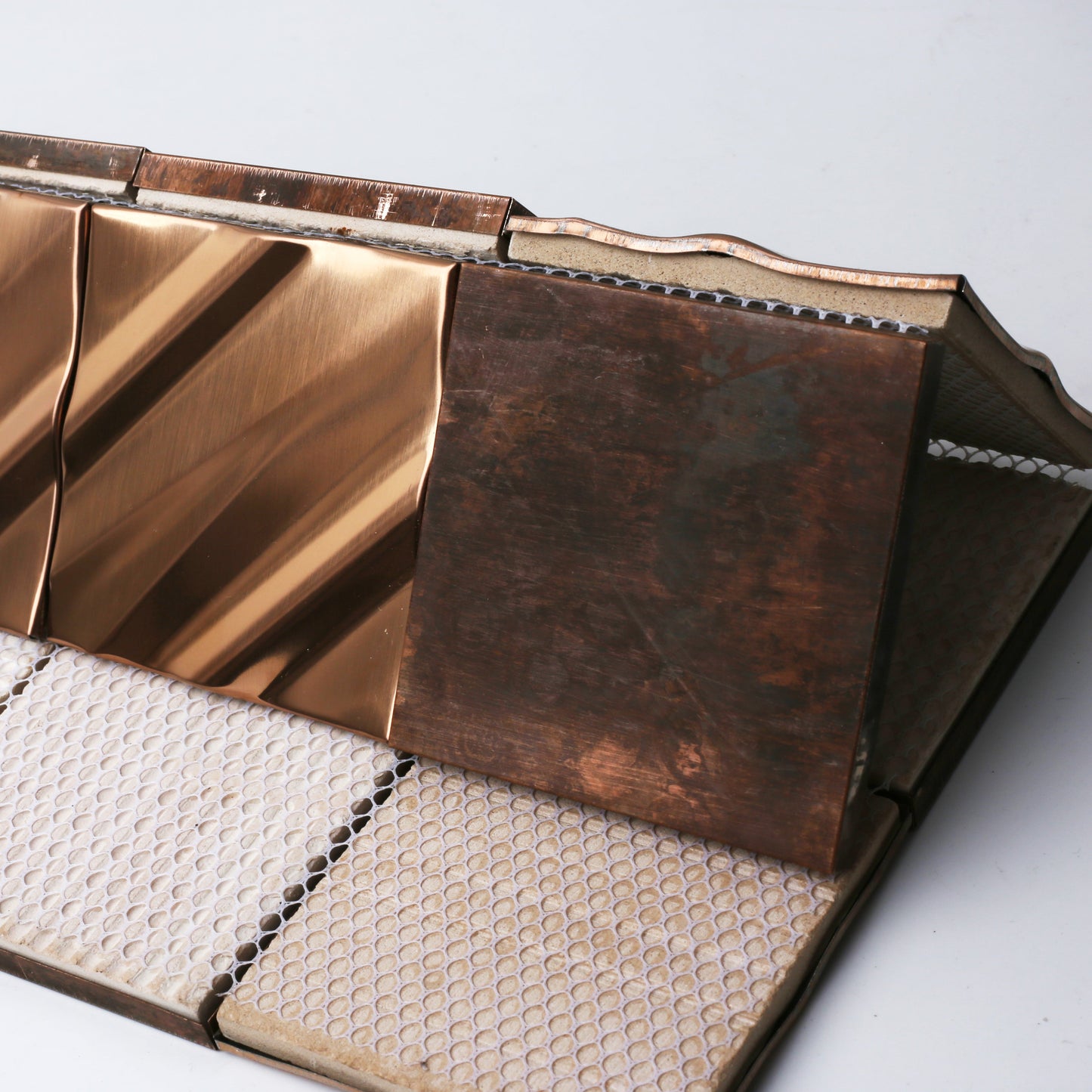 3D Antique Copper Tile for Backsplash Accent Wall Real Bronze Mosaic (Pack of 5)