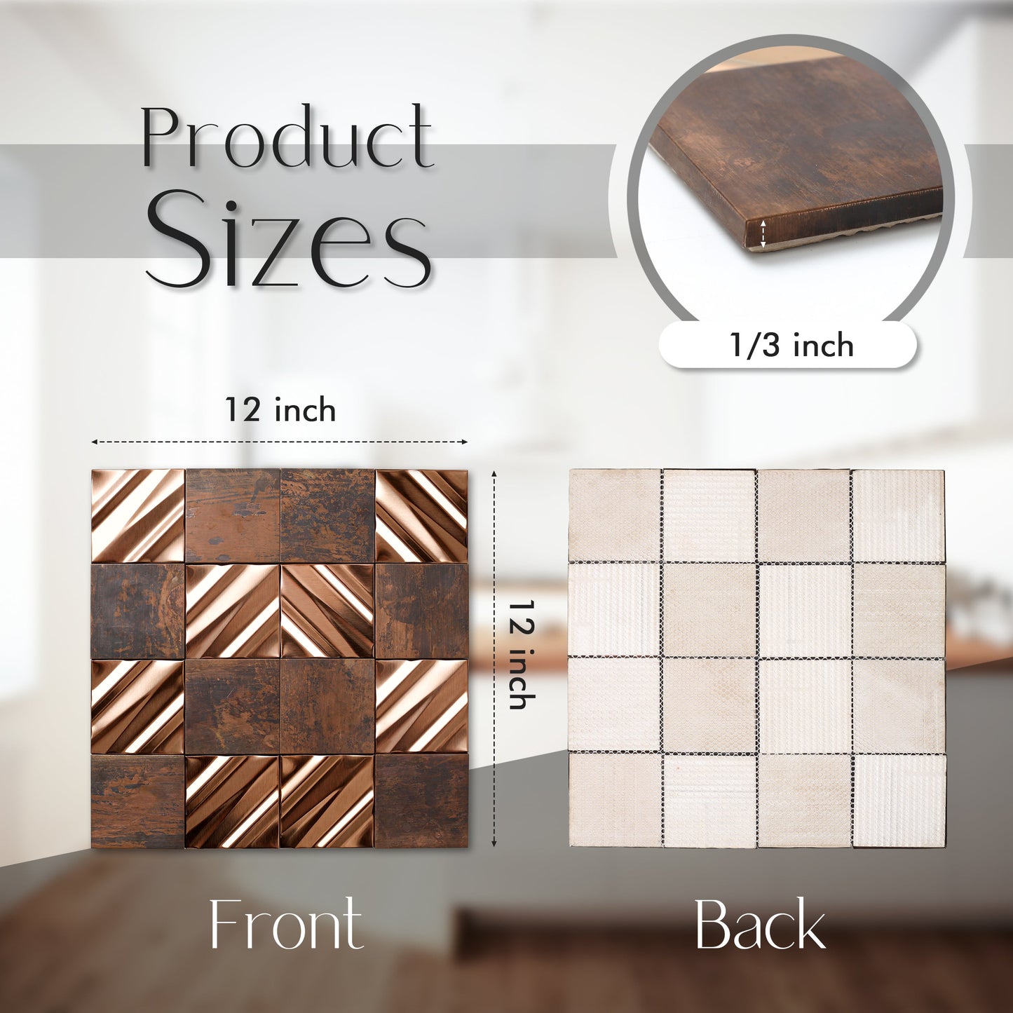 3D Antique Copper Tile for Backsplash Accent Wall Real Bronze Mosaic (Pack of 5)