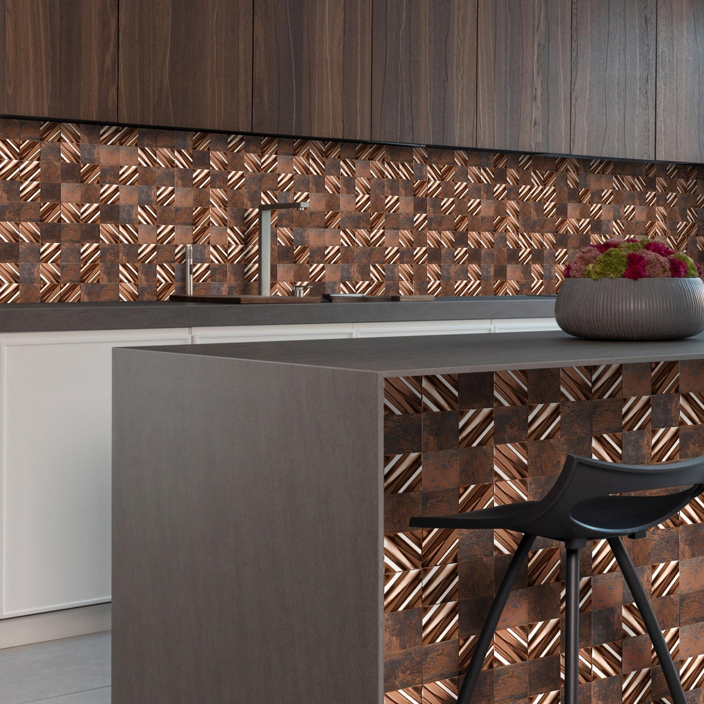 3D Antique Copper Tile for Backsplash Accent Wall Real Bronze Mosaic (Pack of 5)