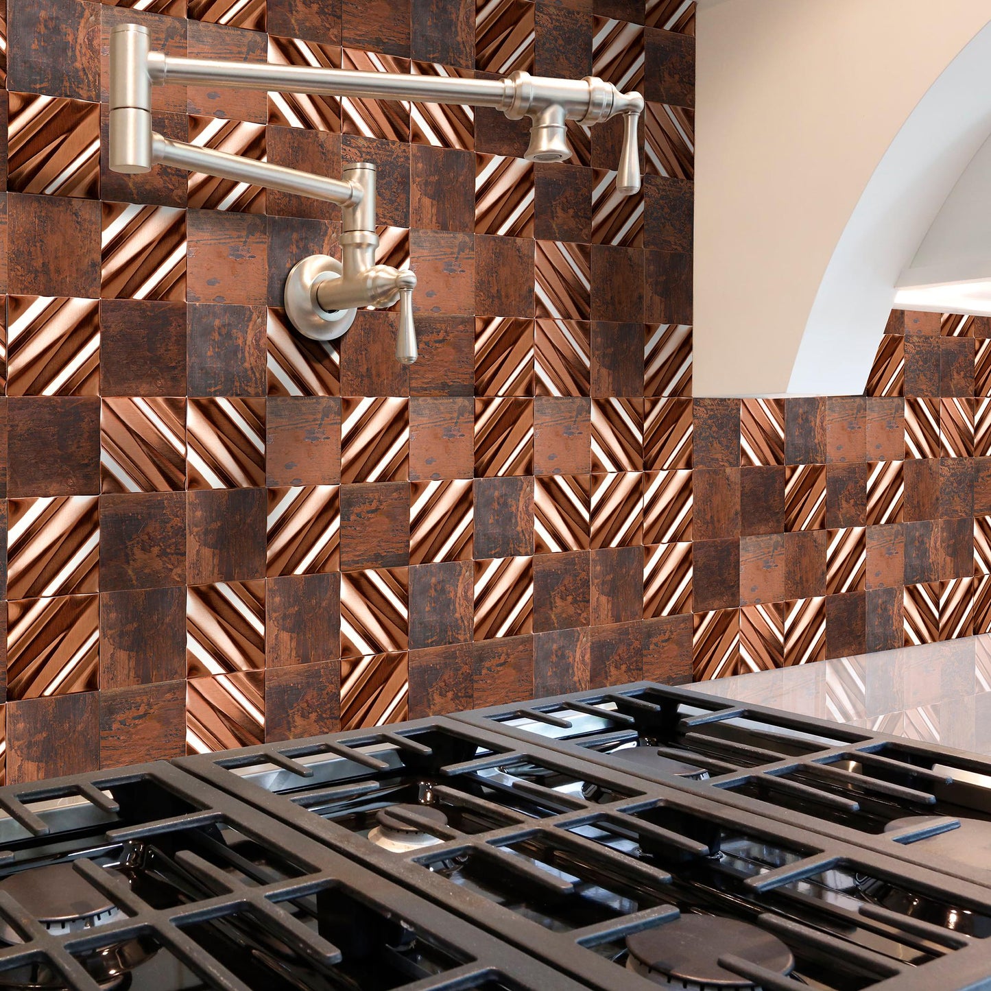 3D Antique Copper Tile for Backsplash Accent Wall Real Bronze Mosaic (Pack of 5)