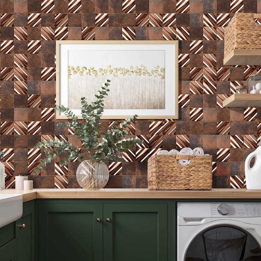 3D Antique Copper Tile for Backsplash Accent Wall Real Bronze Mosaic (Pack of 5)