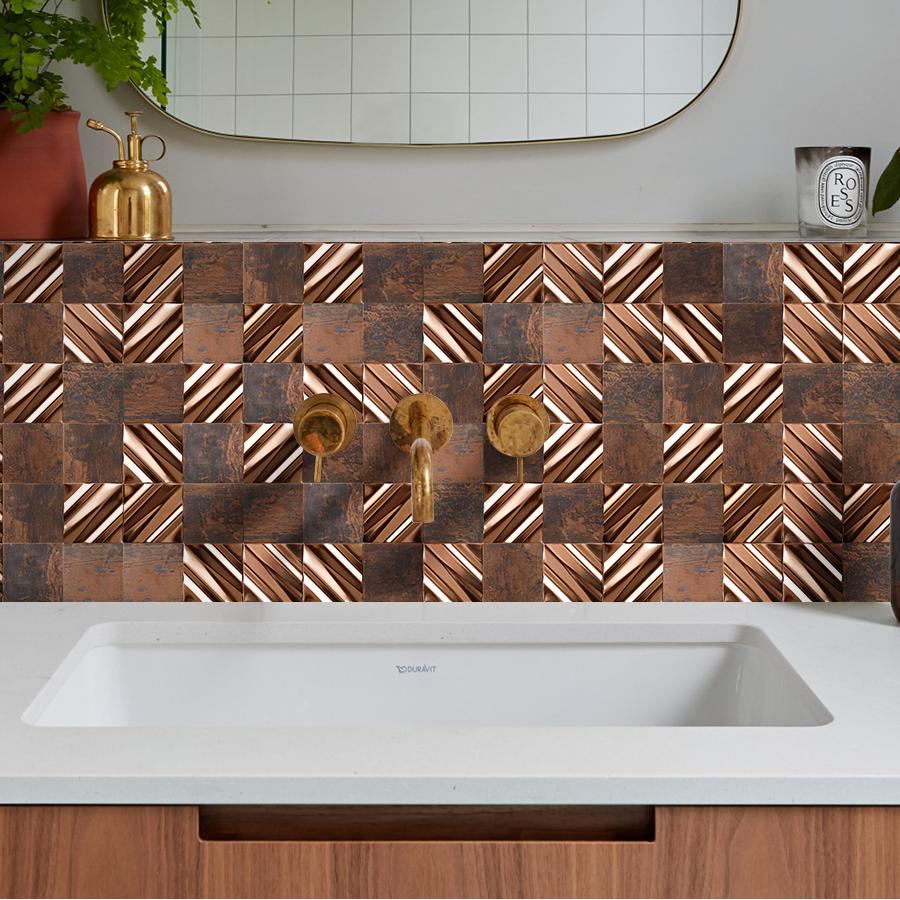 3D Antique Copper Tile for Backsplash Accent Wall Real Bronze Mosaic (Pack of 5)