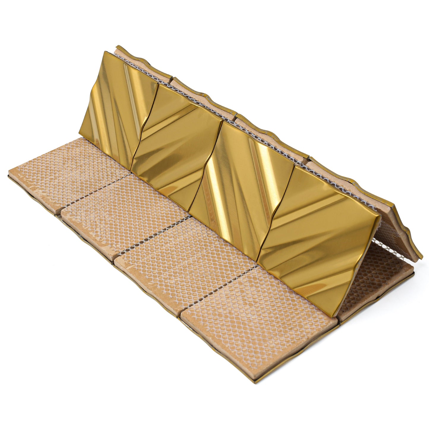 Gold 3D Wall Panels Metallic Chevron Backsplash Tile Decorative Wall Tile (Pack of 5)