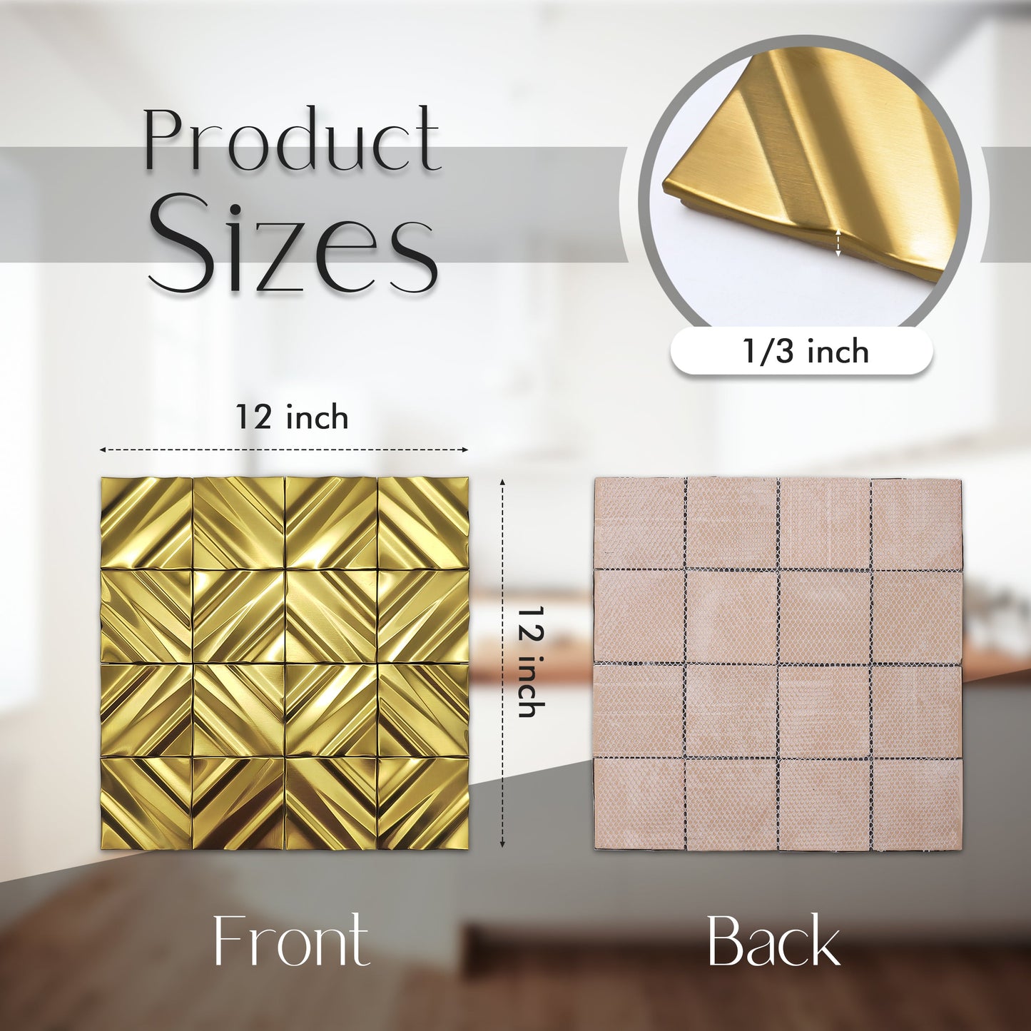 Gold 3D Wall Panels Metallic Chevron Backsplash Tile Decorative Wall Tile (Pack of 5)