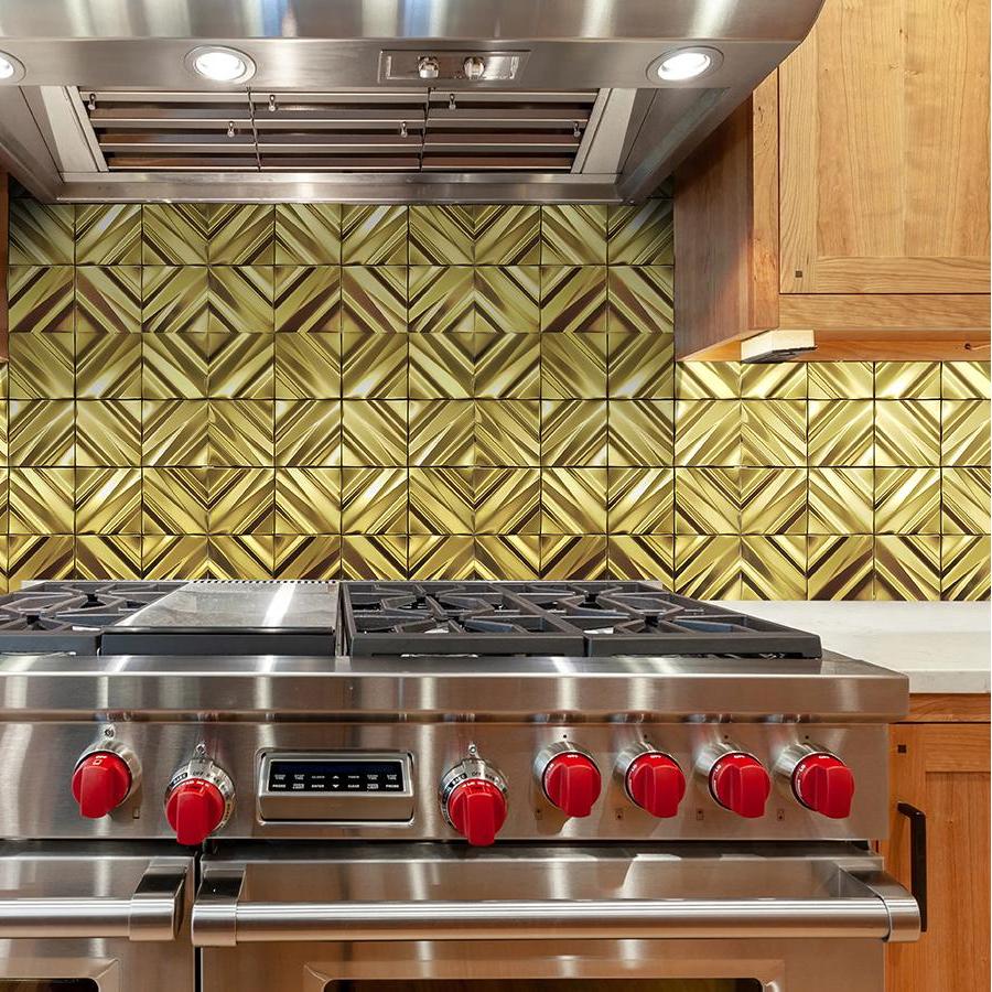 Gold 3D Wall Panels Metallic Chevron Backsplash Tile Decorative Wall Tile (Pack of 5)