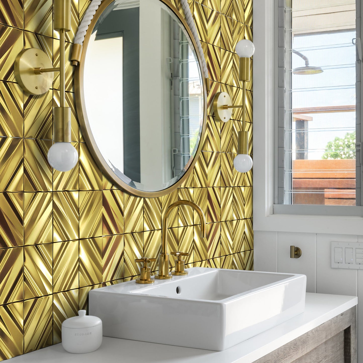 Gold 3D Wall Panels Metallic Chevron Backsplash Tile Decorative Wall Tile (Pack of 5)