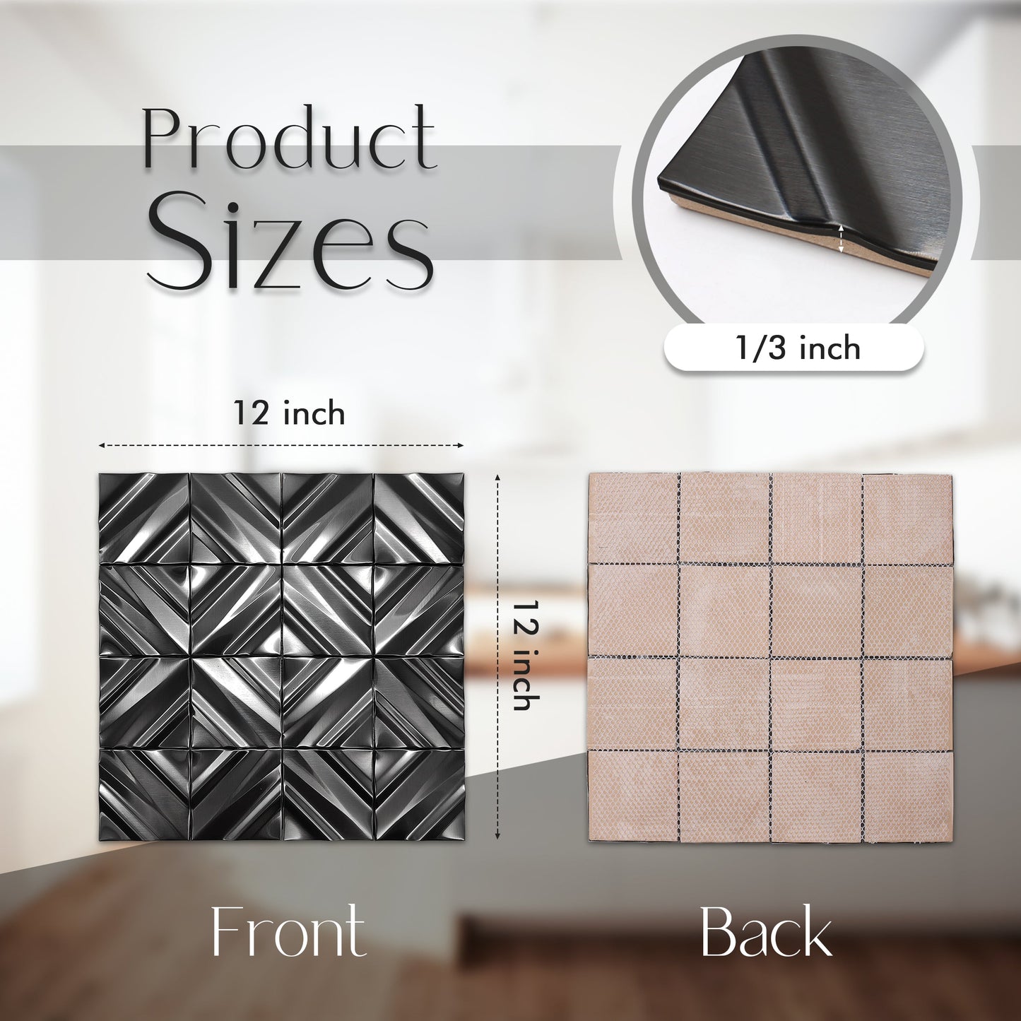Black 3D Wall Panels Metallic Chevron Backsplash Tile Decorative Wall Tile (Pack of 5)