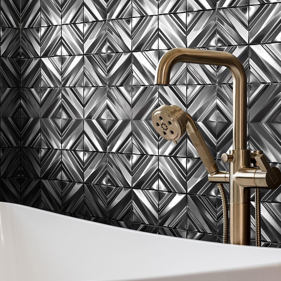 Black 3D Wall Panels Metallic Chevron Backsplash Tile Decorative Wall Tile (Pack of 5)