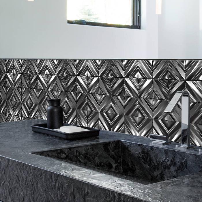 Black 3D Wall Panels Metallic Chevron Backsplash Tile Decorative Wall Tile (Pack of 5)