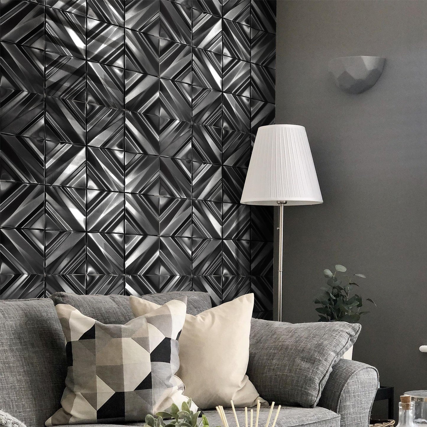Black 3D Wall Panels Metallic Chevron Backsplash Tile Decorative Wall Tile (Pack of 5)