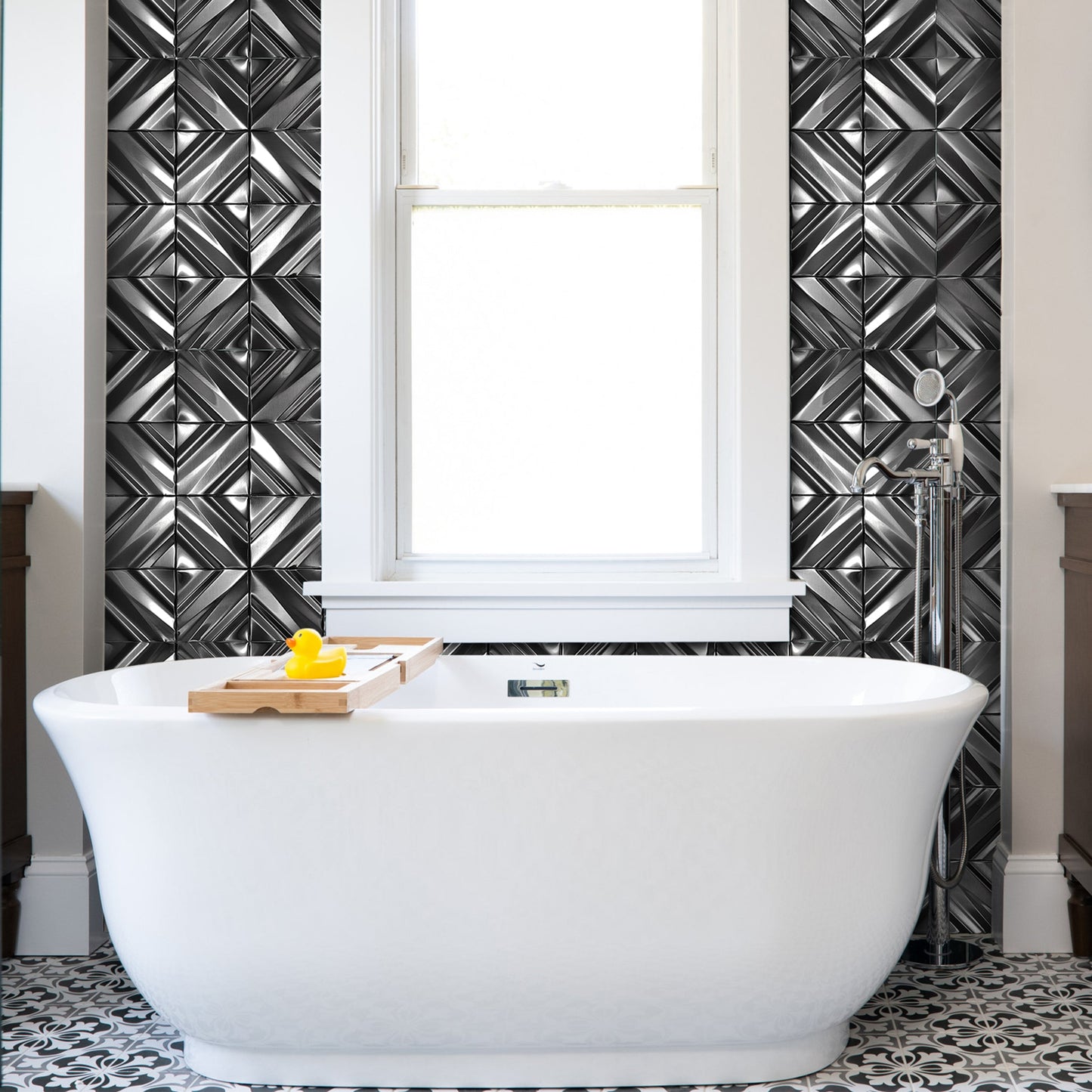 Black 3D Wall Panels Metallic Chevron Backsplash Tile Decorative Wall Tile (Pack of 5)