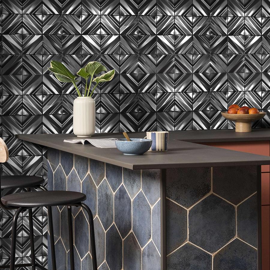 Black 3D Wall Panels Metallic Chevron Backsplash Tile Decorative Wall Tile (Pack of 5)