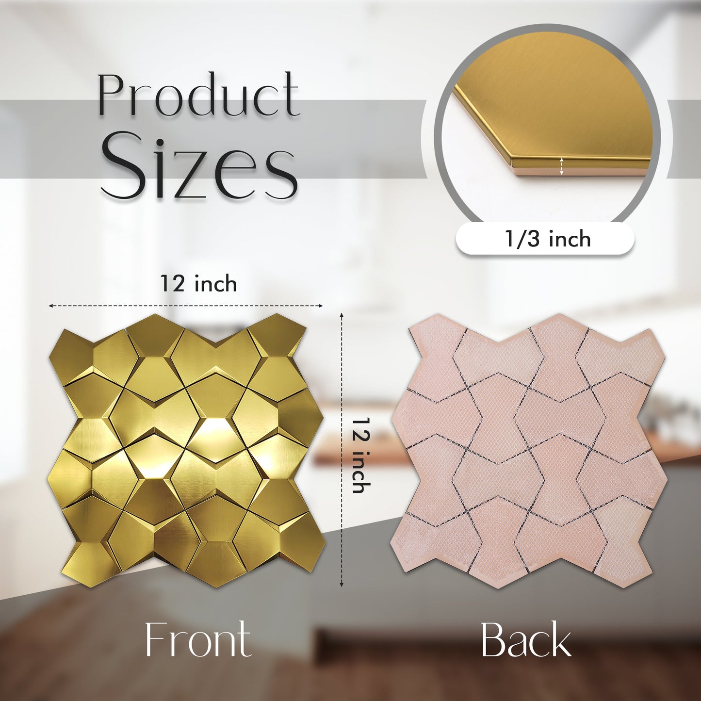 Gold 3D Wall Panels Metallic Long Hexagon Backsplash Tile (Pack of 5)