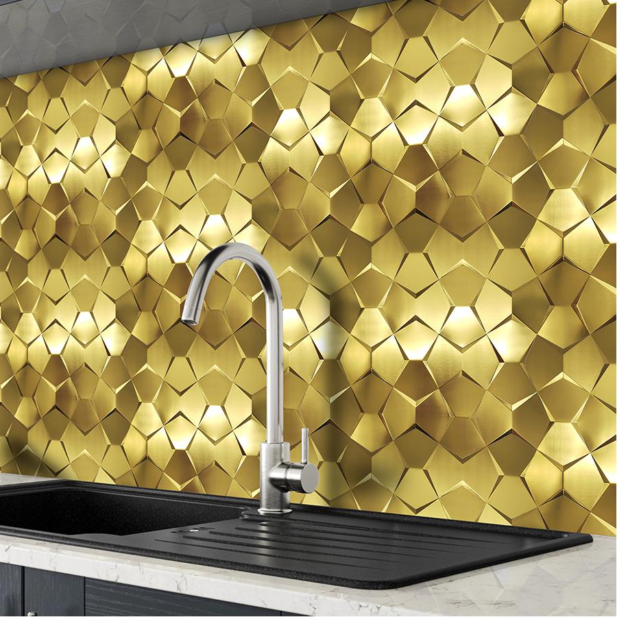 Gold 3D Wall Panels Metallic Long Hexagon Backsplash Tile (Pack of 5)