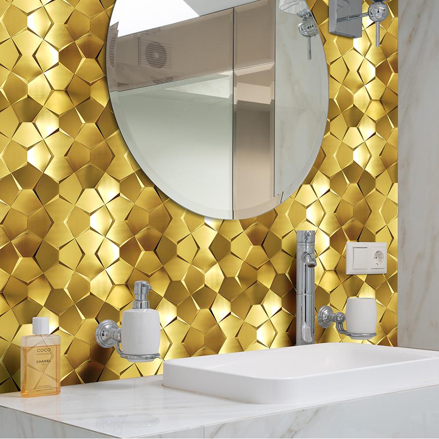 Gold 3D Wall Panels Metallic Long Hexagon Backsplash Tile (Pack of 5)
