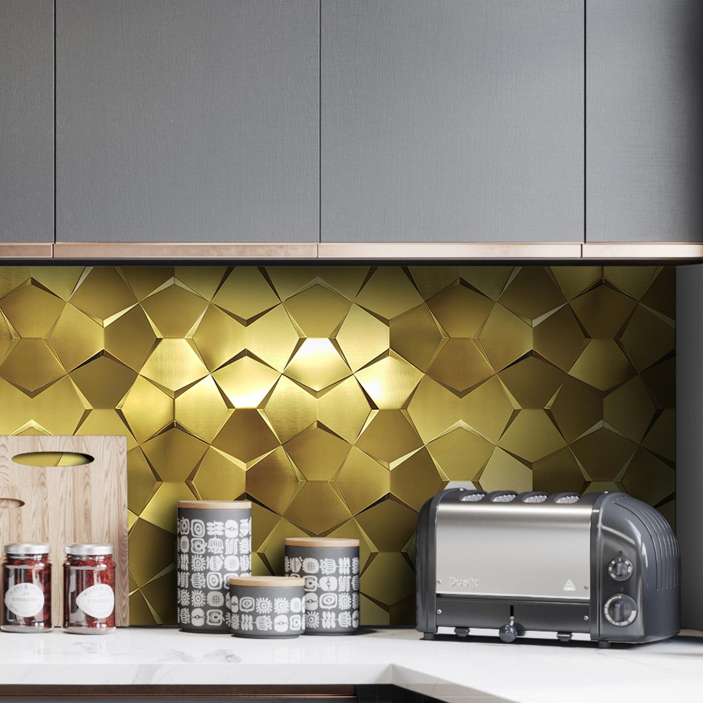 Gold 3D Wall Panels Metallic Long Hexagon Backsplash Tile (Pack of 5)