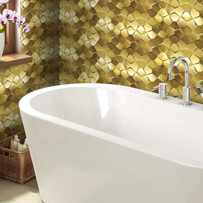 Gold 3D Wall Panels Metallic Long Hexagon Backsplash Tile (Pack of 5)