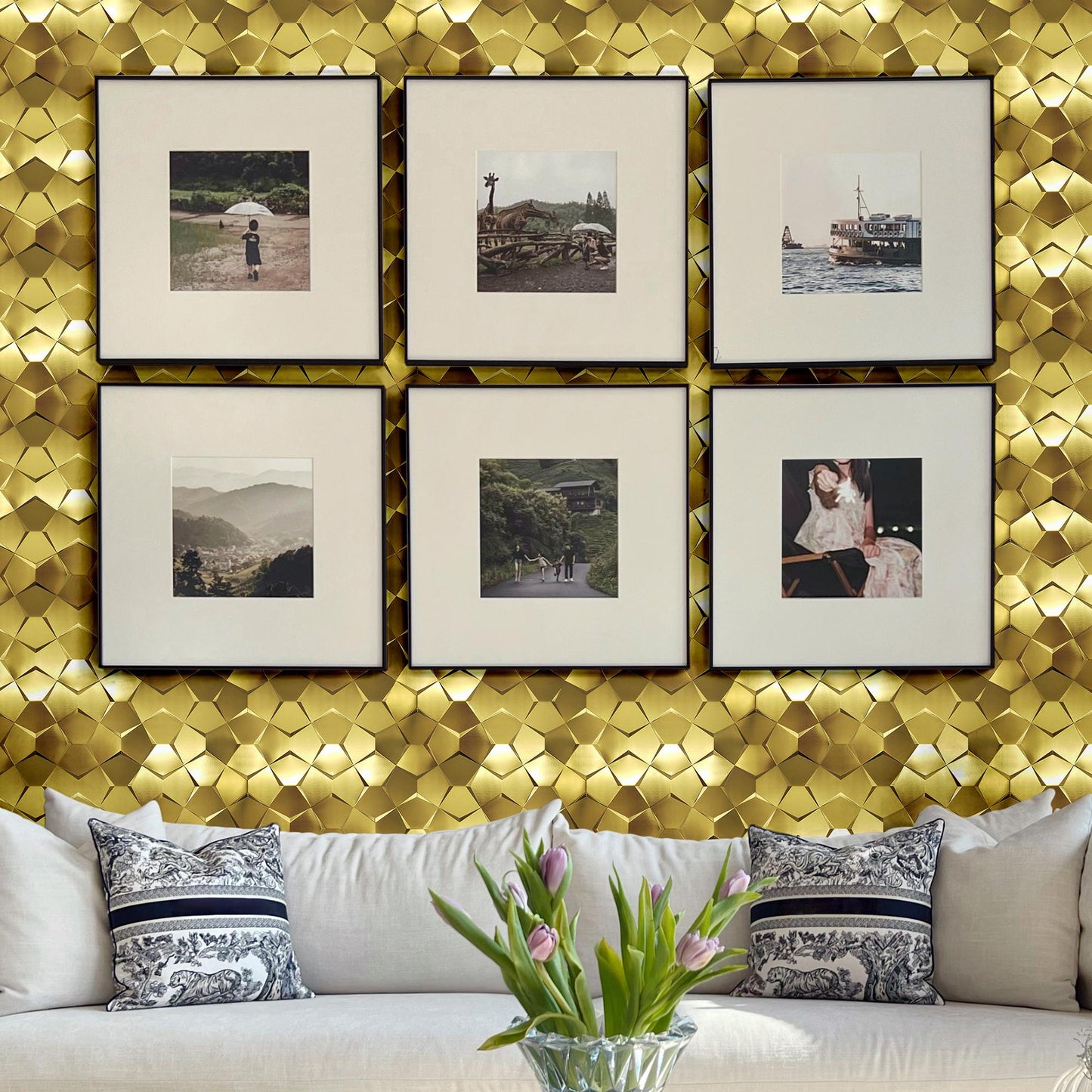 Gold 3D Wall Panels Metallic Long Hexagon Backsplash Tile (Pack of 5)