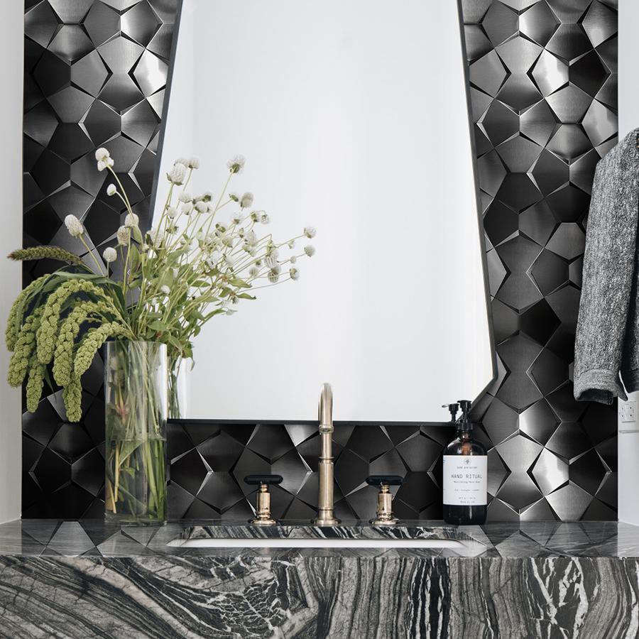 Black 3D Wall Panels Metallic Long Hexagon Backsplash Tile (Pack of 5)