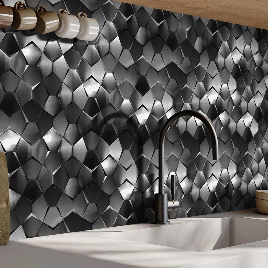 Black 3D Wall Panels Metallic Long Hexagon Backsplash Tile (Pack of 5)