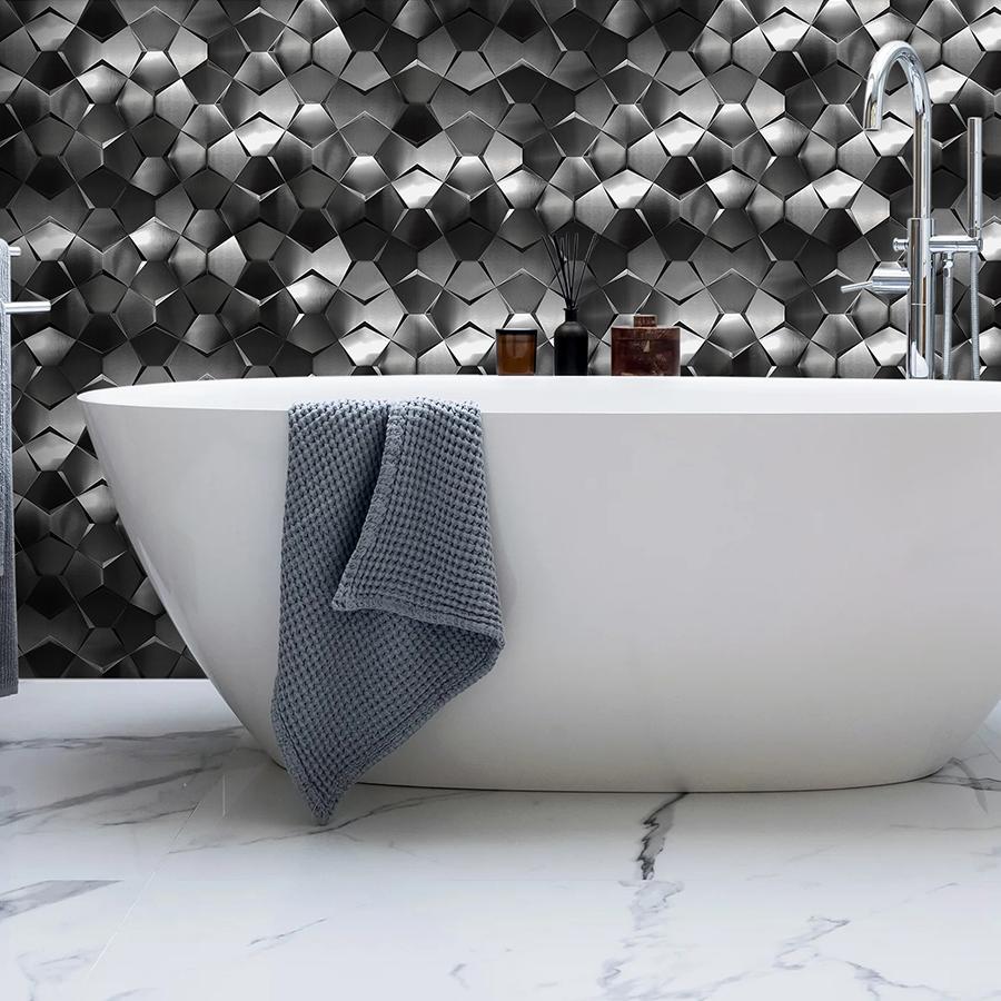 Black 3D Wall Panels Metallic Long Hexagon Backsplash Tile (Pack of 5)