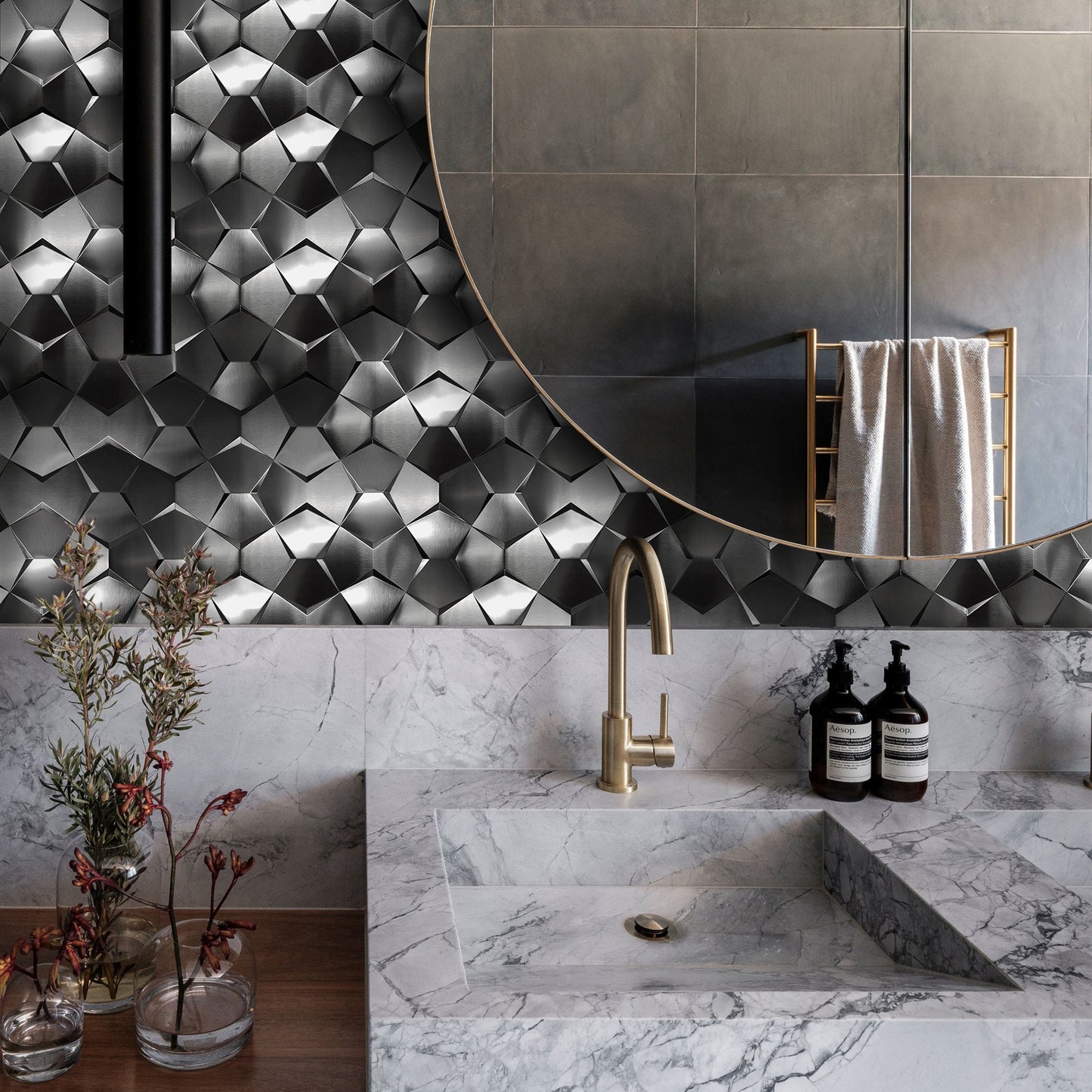 Black 3D Wall Panels Metallic Long Hexagon Backsplash Tile (Pack of 5)