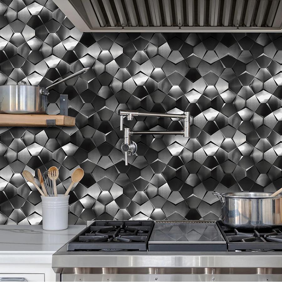 Black 3D Wall Panels Metallic Long Hexagon Backsplash Tile (Pack of 5)