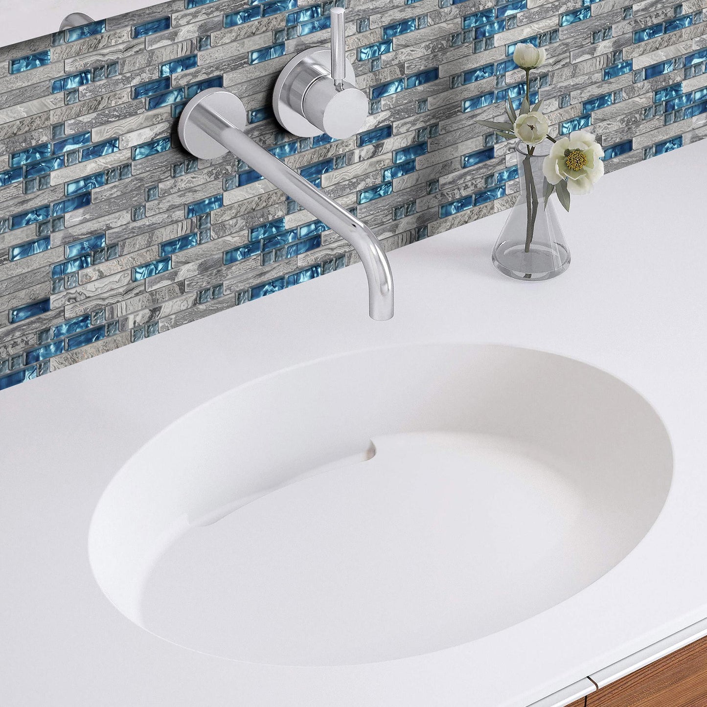 Gray Marble Tile for Kitchen Backsplash Teal Blue Interlocking Glass Mosaic Bathroom Shower Wall Backsplash (Pack of 5)