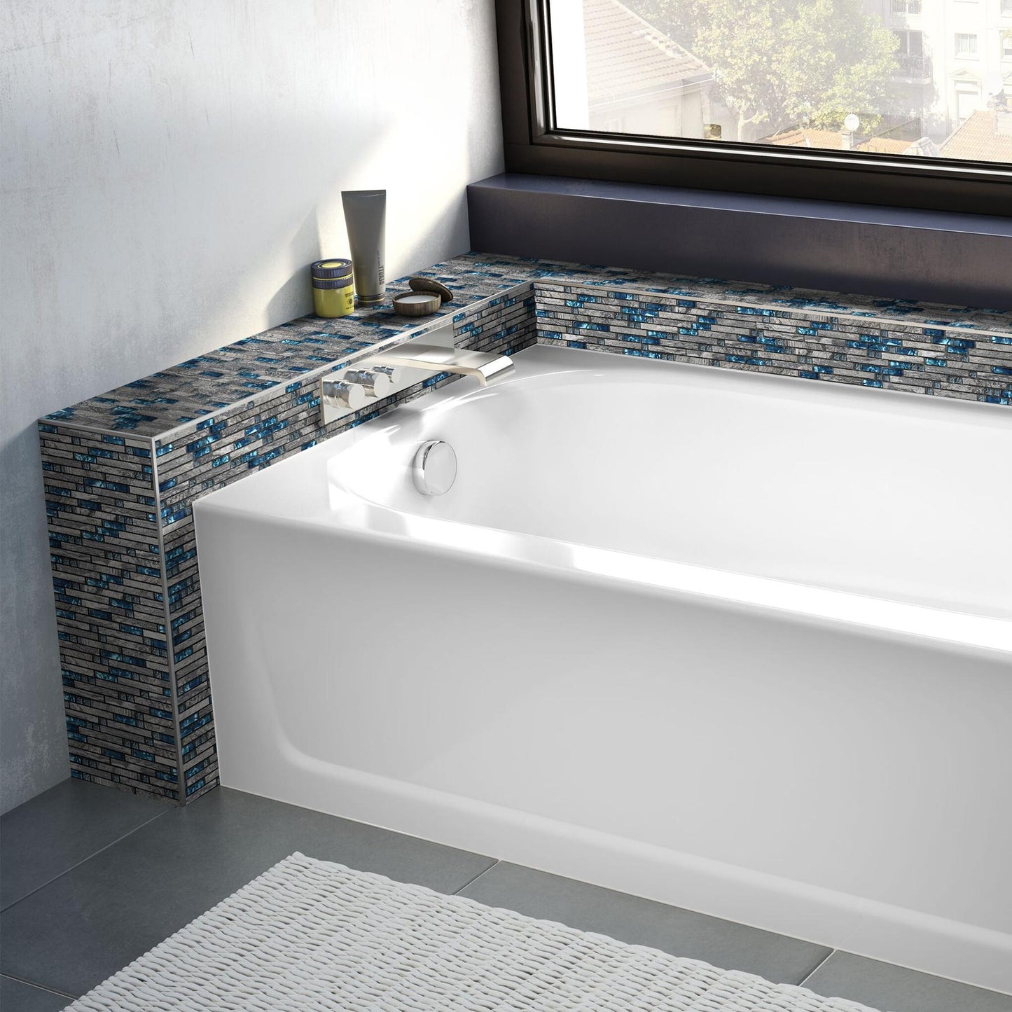 Gray Marble Tile for Kitchen Backsplash Teal Blue Interlocking Glass Mosaic Bathroom Shower Wall Backsplash (Pack of 5)
