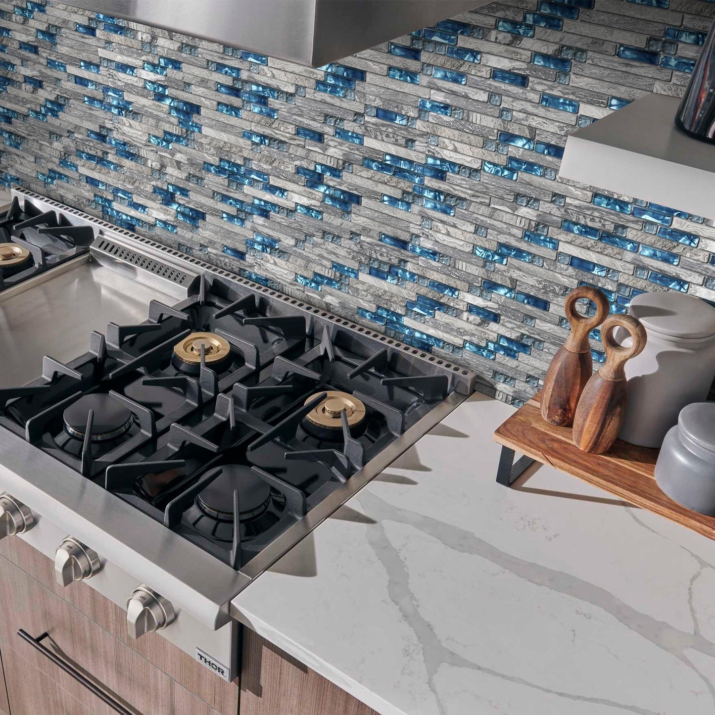Gray Marble Tile for Kitchen Backsplash Teal Blue Interlocking Glass Mosaic Bathroom Shower Wall Backsplash (Pack of 5)