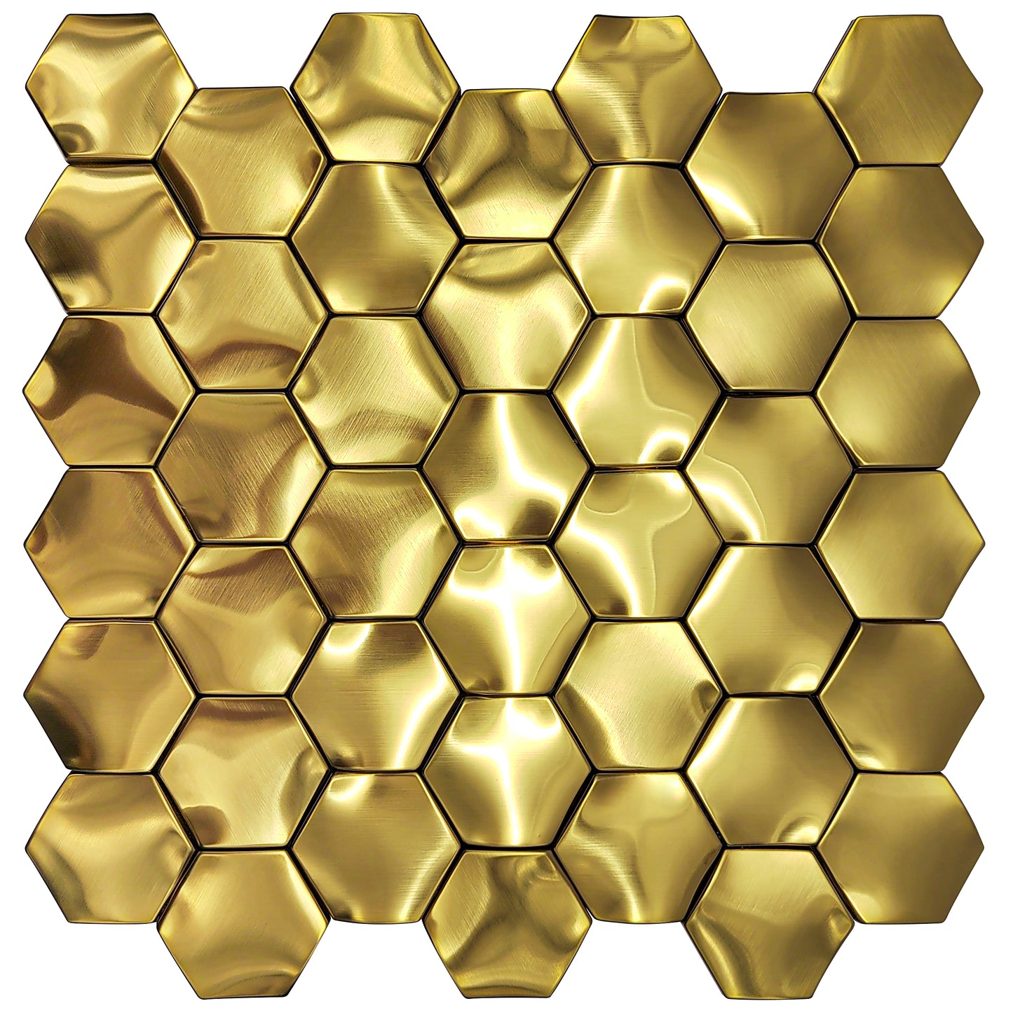 3D Gold Wall Panels Hexagon Metal Tile Gold Backsplash Tiles for Kitchen & Bathroom (Pack of 5)