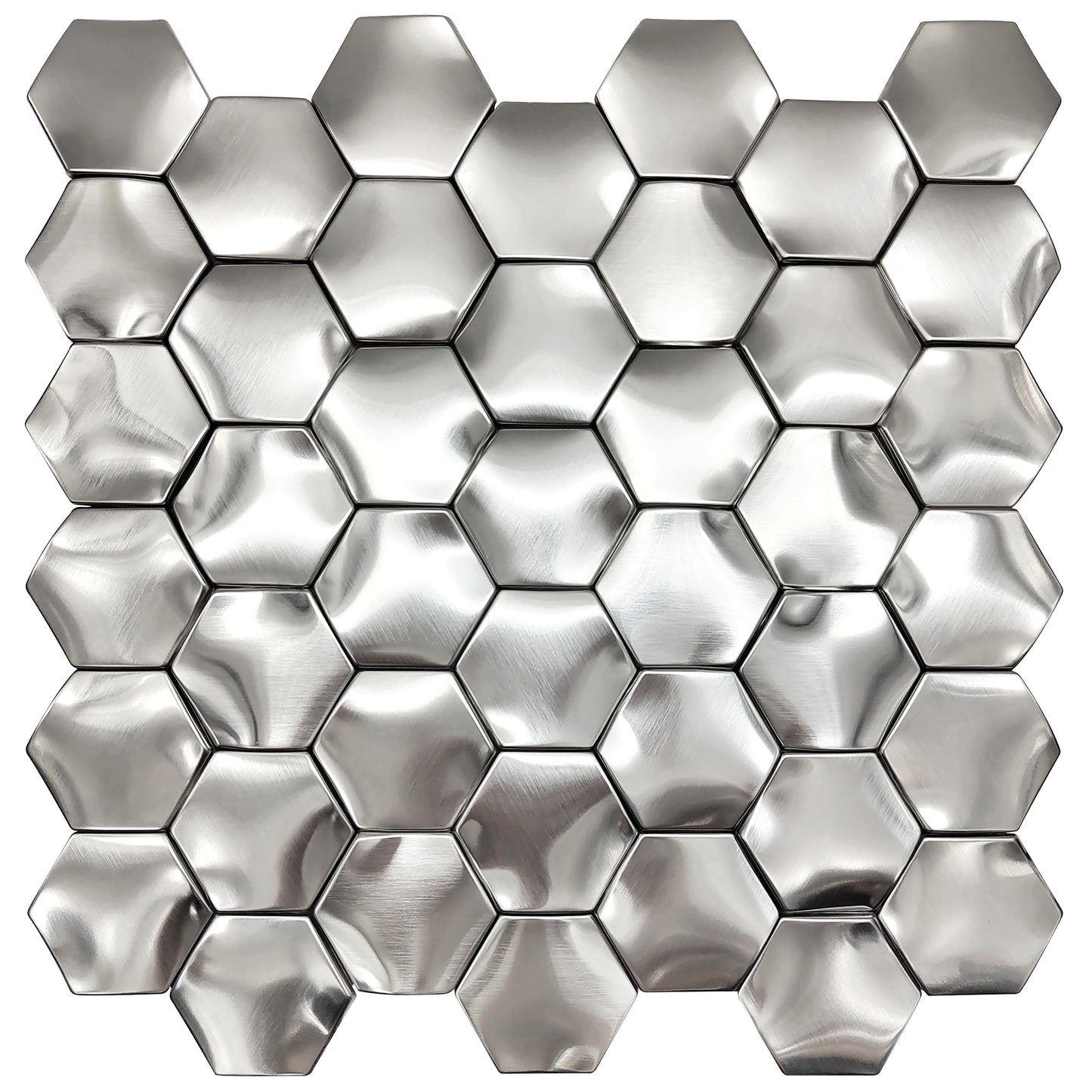 3D Wall Panels Kitchen Backsplash Tile Silver Metal Hexagon Mosaic Accent Wall Tiles (Pack of 5)