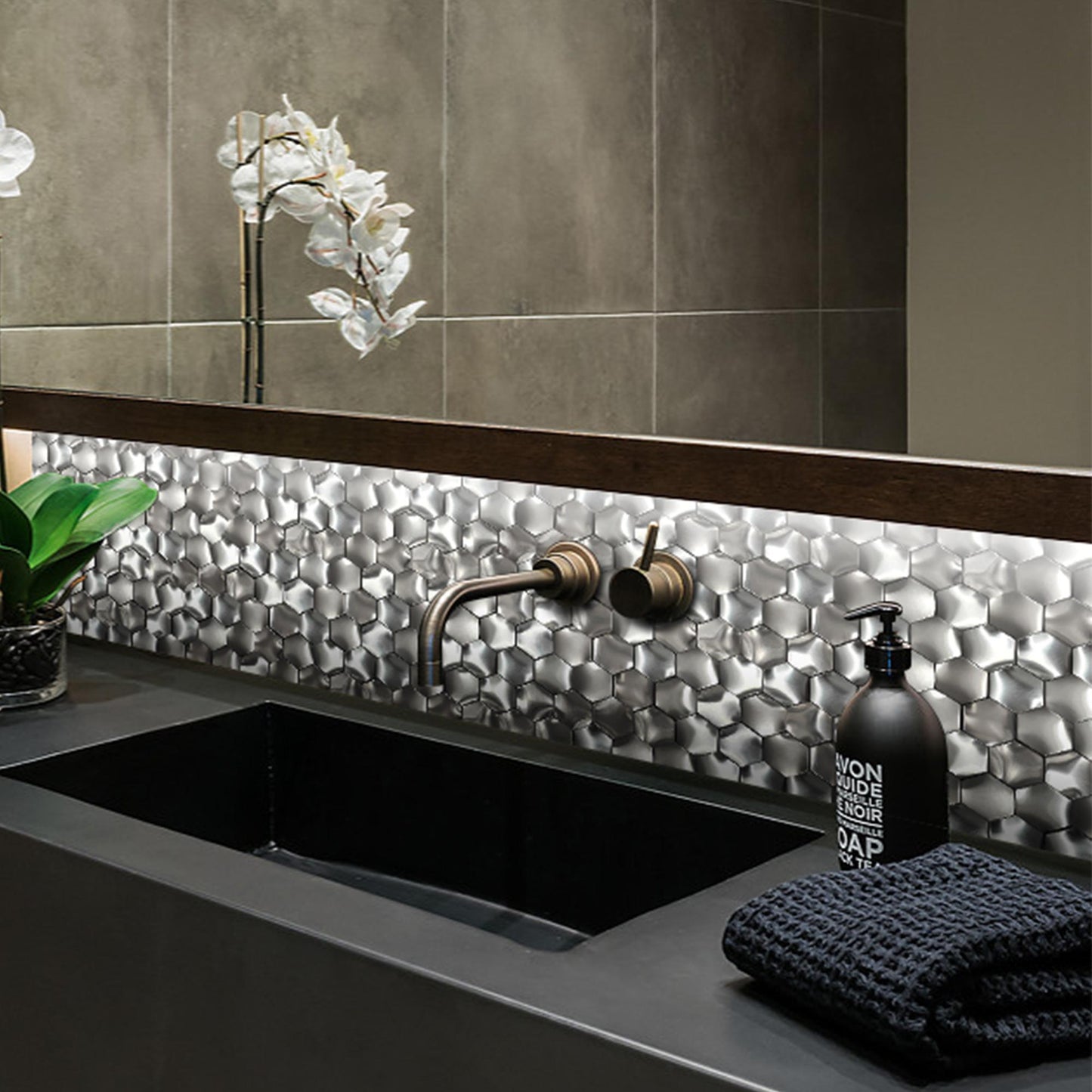 3D Wall Panels Kitchen Backsplash Tile Silver Metal Hexagon Mosaic Accent Wall Tiles (Pack of 5)