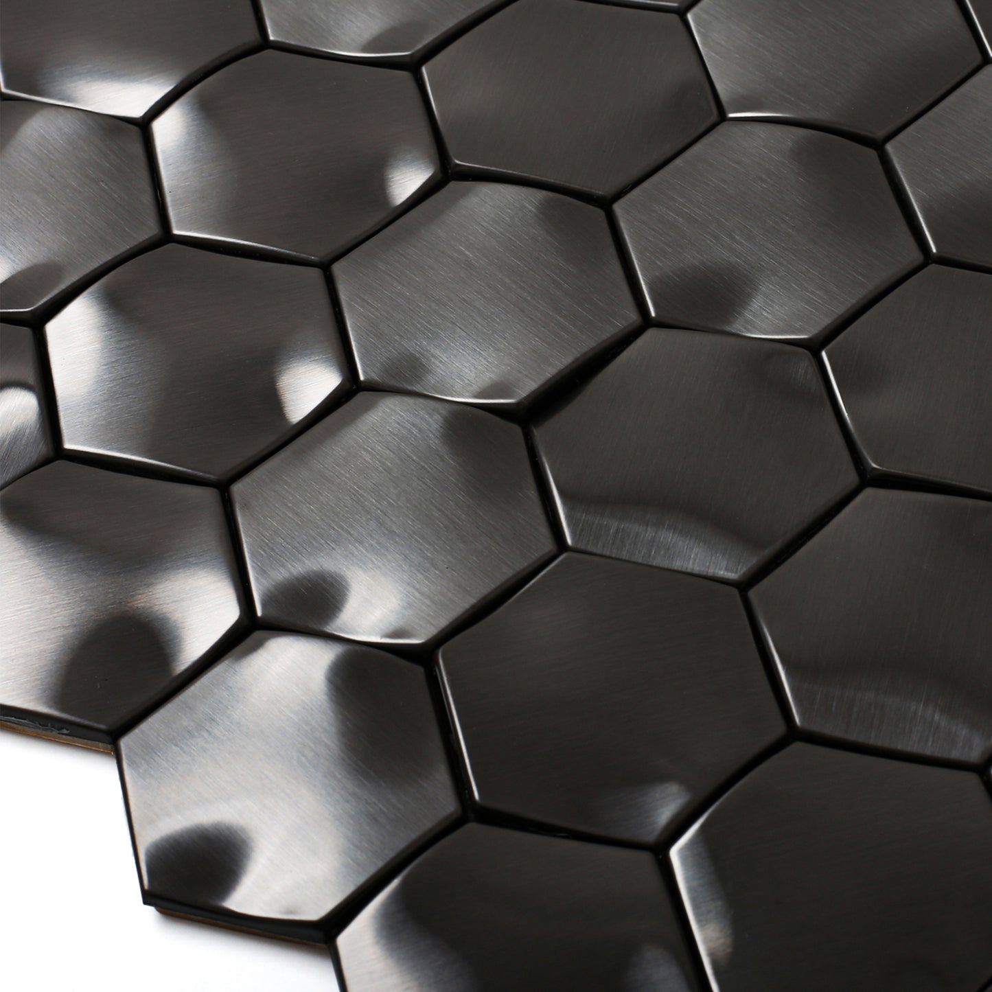 Black 3D Wall Panels Hexagon Metal Tile Bathroom Kitchen Backsplash Wall Black Tiles (Pack of 5)