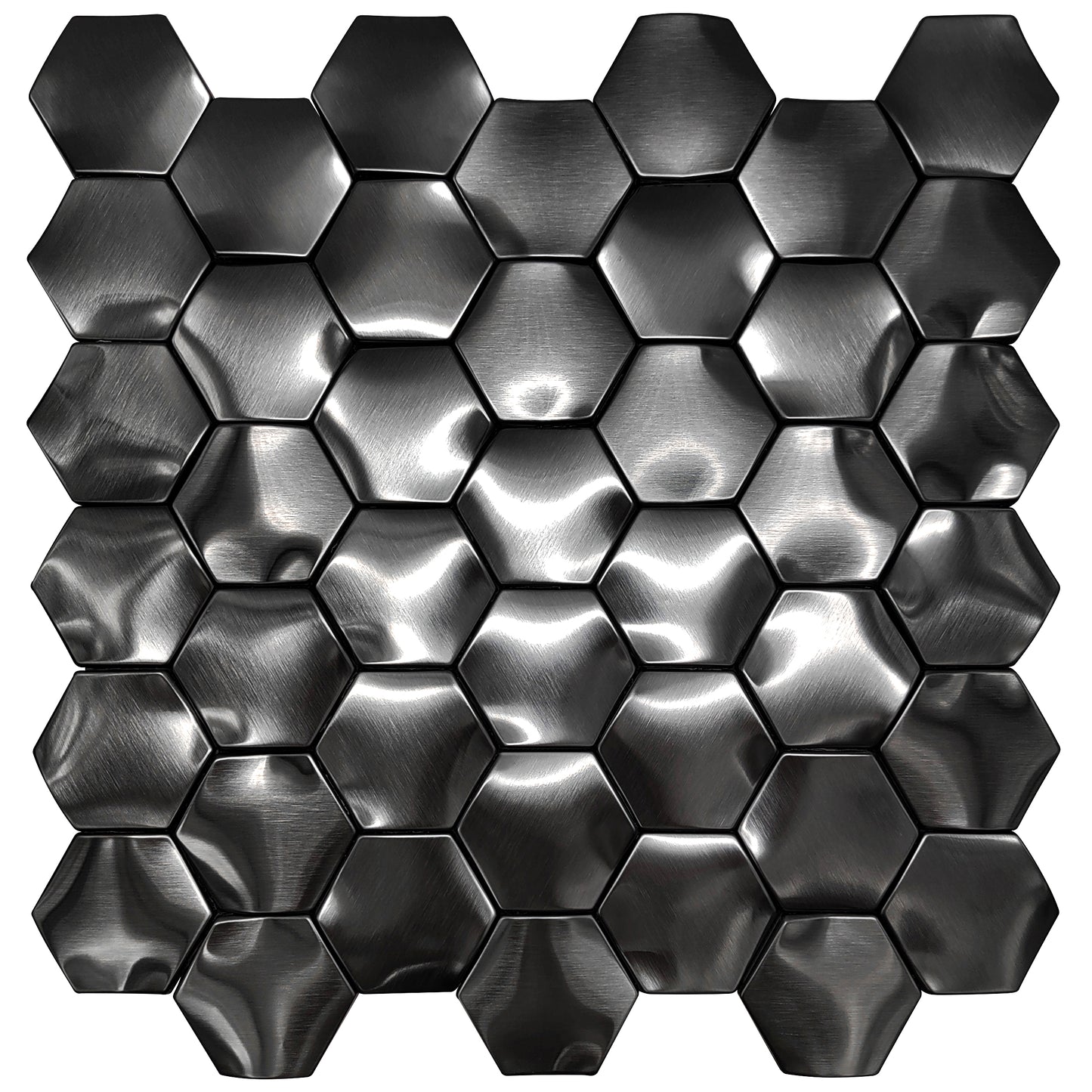 Black 3D Wall Panels Hexagon Metal Tile Bathroom Kitchen Backsplash Wall Black Tiles (Pack of 5)