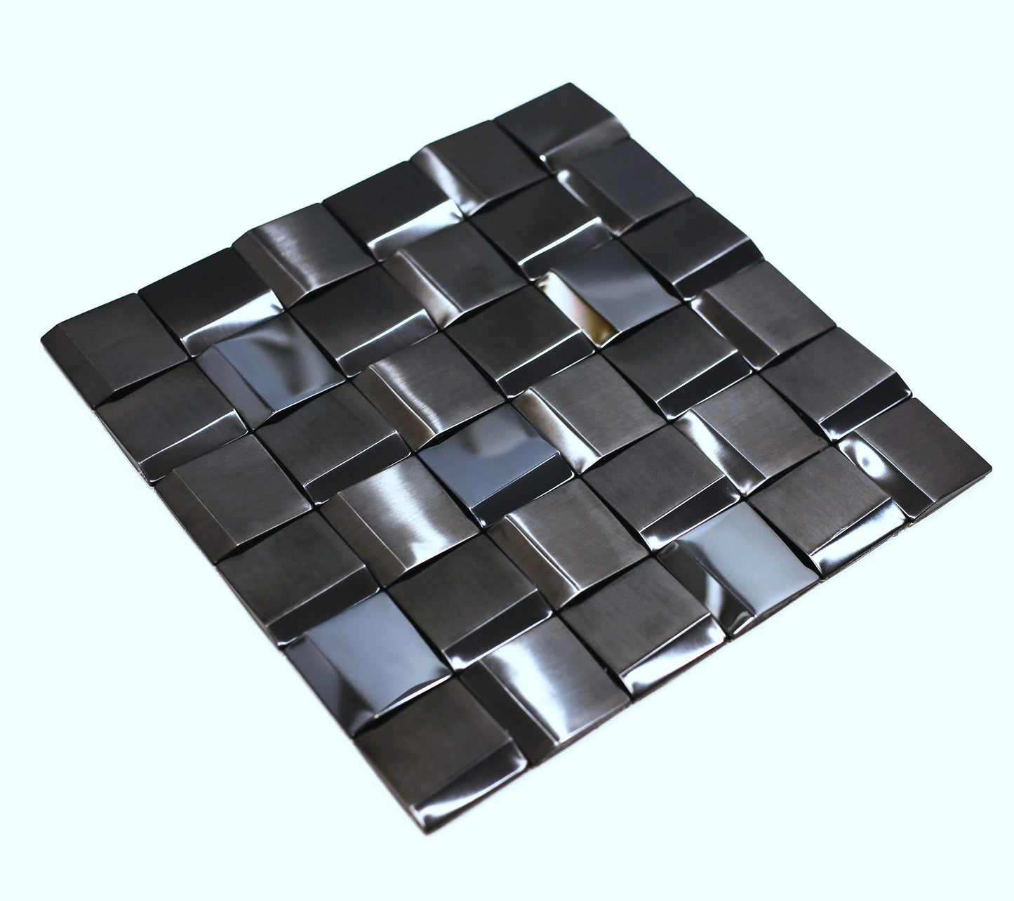 Black Tiles Metal Mosaic Wall Backsplash Tile 3D Wall Panels (Pack of 5)