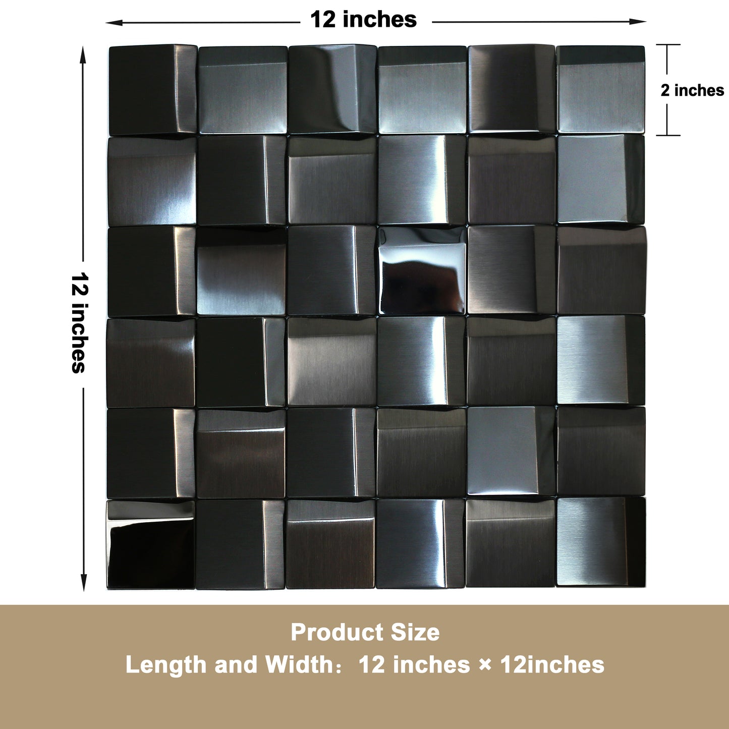Black Tiles Metal Mosaic Wall Backsplash Tile 3D Wall Panels (Pack of 5)