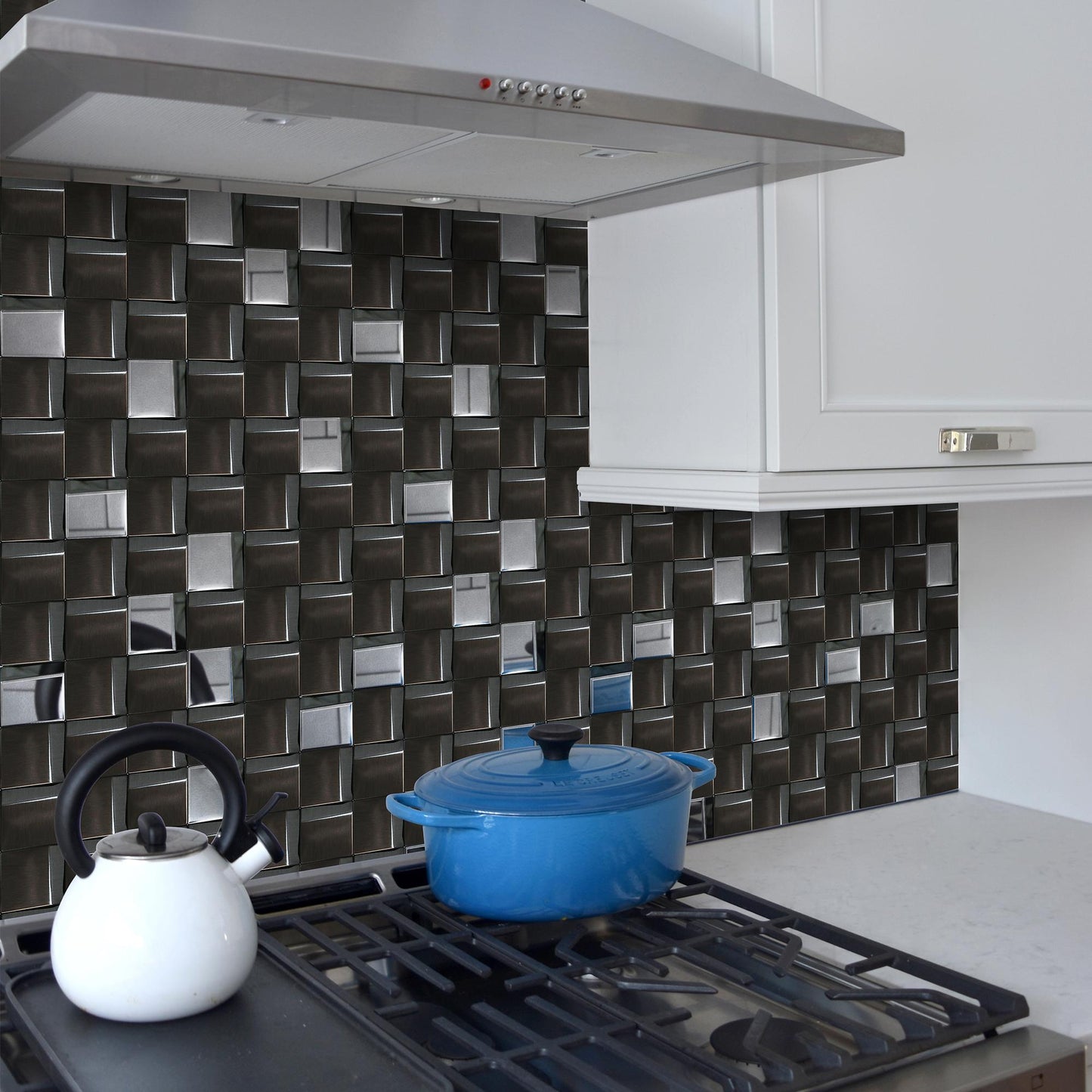 Black Tiles Metal Mosaic Wall Backsplash Tile 3D Wall Panels (Pack of 5)