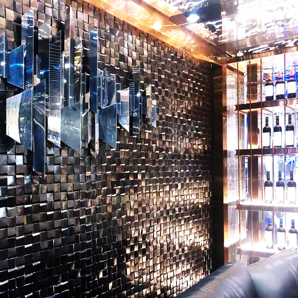 Black Tiles Metal Mosaic Wall Backsplash Tile 3D Wall Panels (Pack of 5)