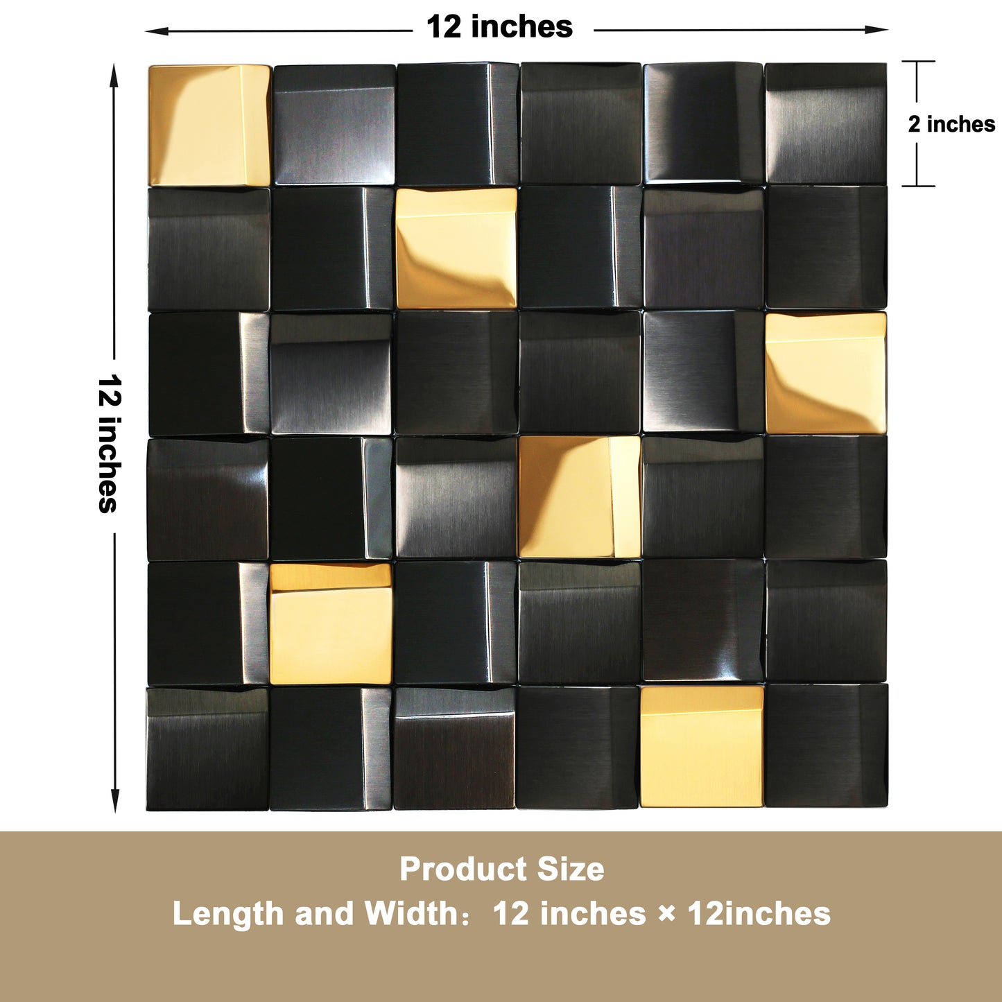 Black Tiles Metal Mosaic Wall Backsplash Tile 3D Wall Panels (Pack of 5)