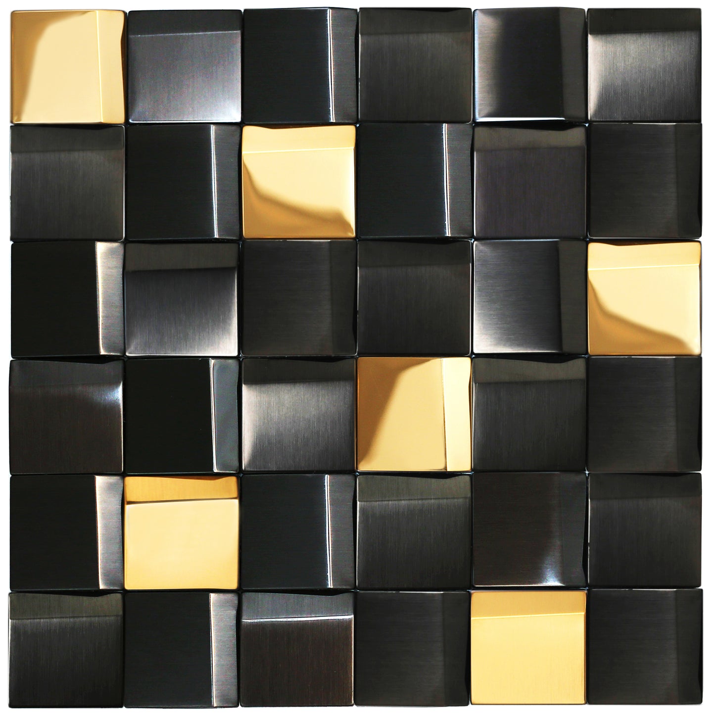 Black Tiles Metal Mosaic Wall Backsplash Tile 3D Wall Panels (Pack of 5)