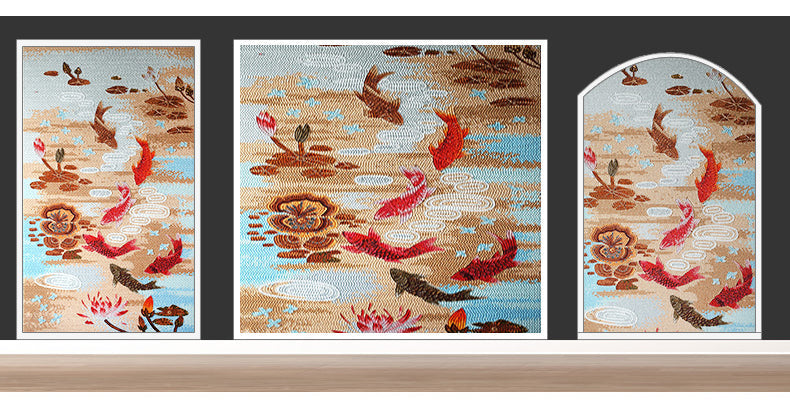 TST Mosaic Mural Red Goldfish Lotus Pond Crystal Glass Picture Wall Design