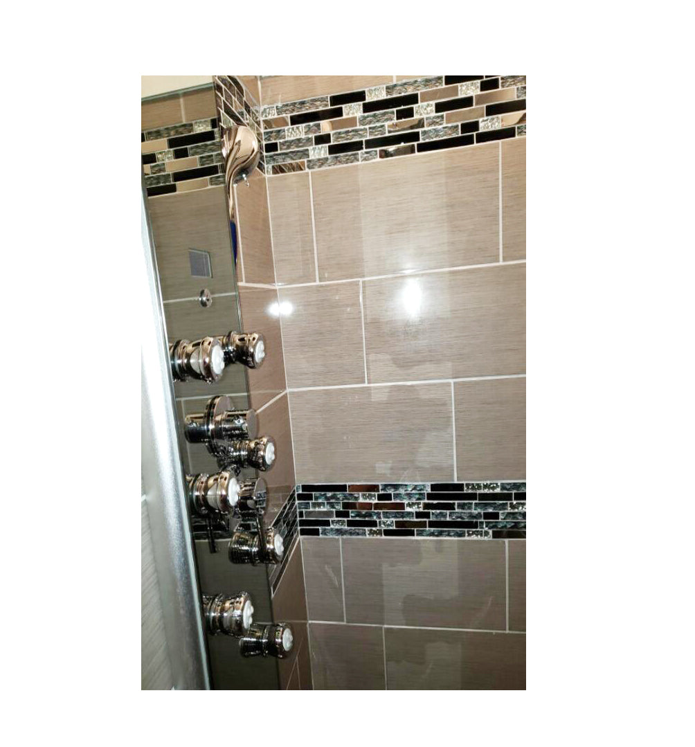 Black Chrome Silver Glass Tile Kitchen Backsplash Art Mosaic Bath Wall(Pack of 5)