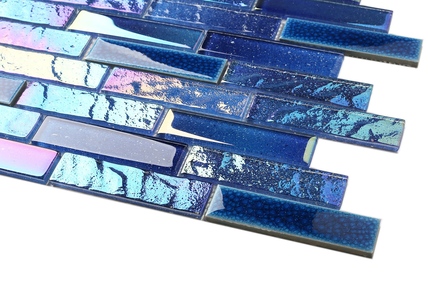 Blue Glass Tile Iridescent Starry Sky design Backsplash Tile for Swimming Pool Kitchen Bathroom Walls(Pack of 5)