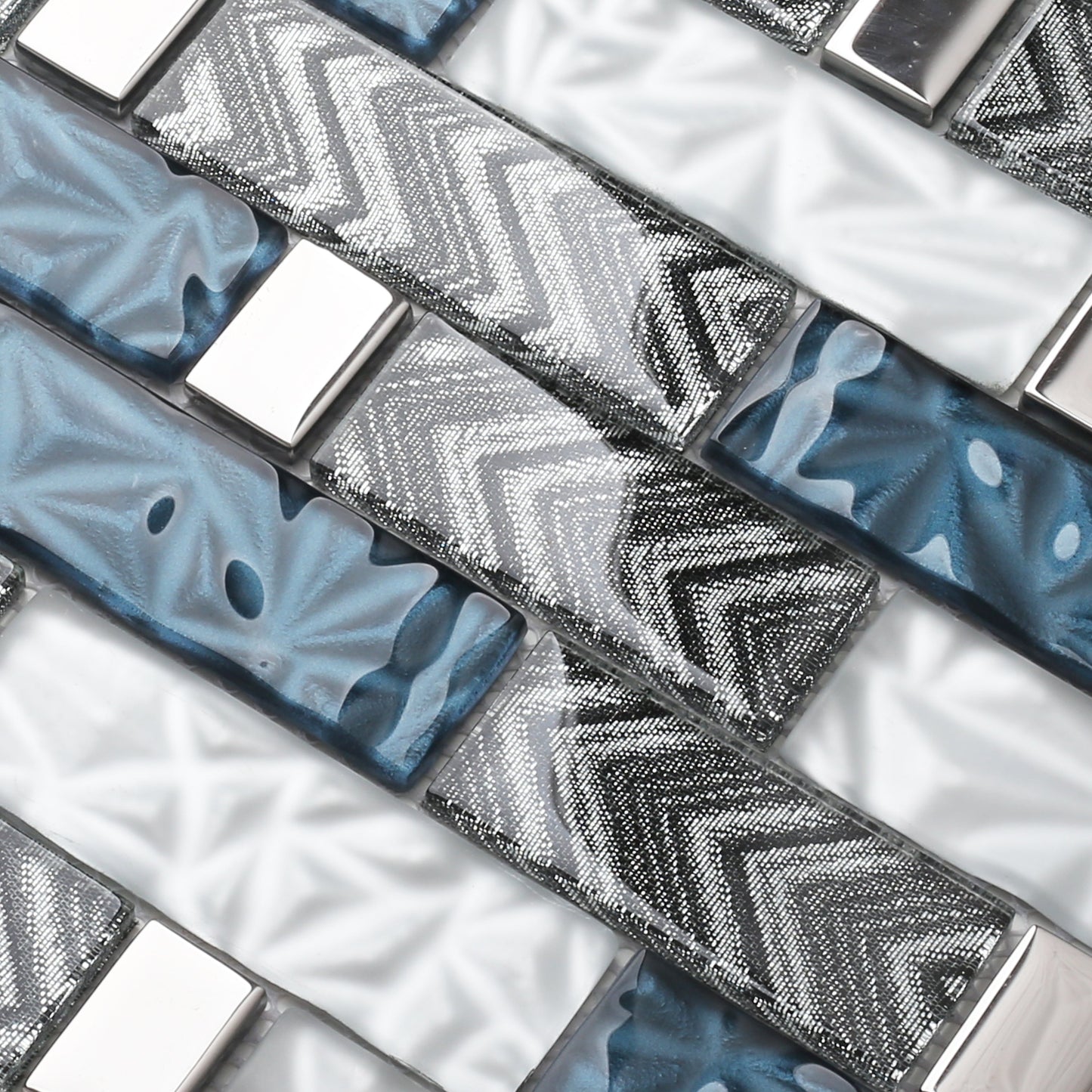 Subway Glass Tile Teal Blue & White Kitchen Bathroom Wall Backsplash Tile (Pack of 5)
